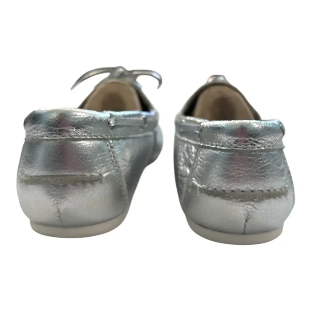 Nine West Women's Yacht Slip-On Boat Shoes Silver Leather Size 9 1/2 Loafers